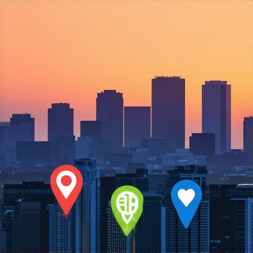 Charlotte City Skyline with Local SEO Elements Charlotte skyline with SEO and map icons