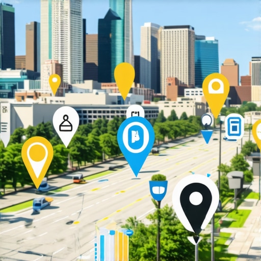 Charlotte cityscape with mapping and SEO icons