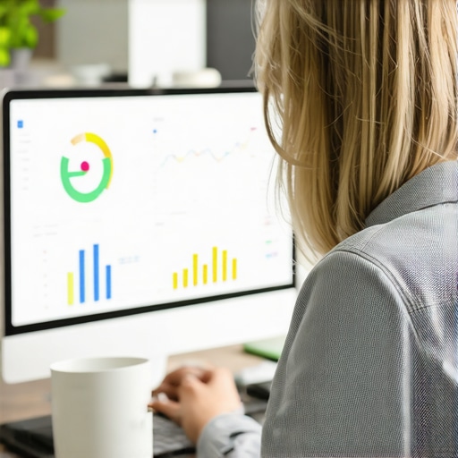 Charlotte business owner analyzing local SEO data on a computer with charts and dashboards