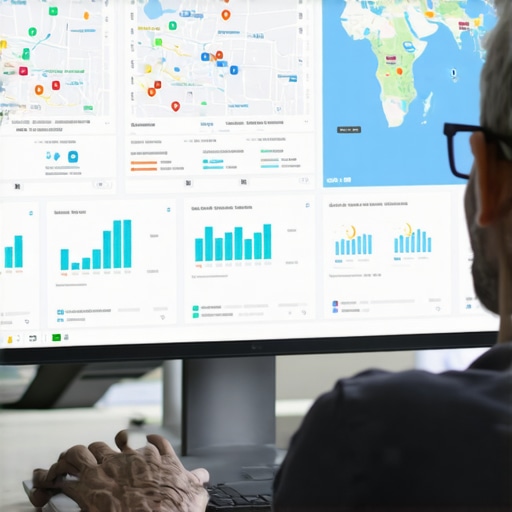 A person reviewing SEO metrics and maps data on a computer screen with focus on local rankings.