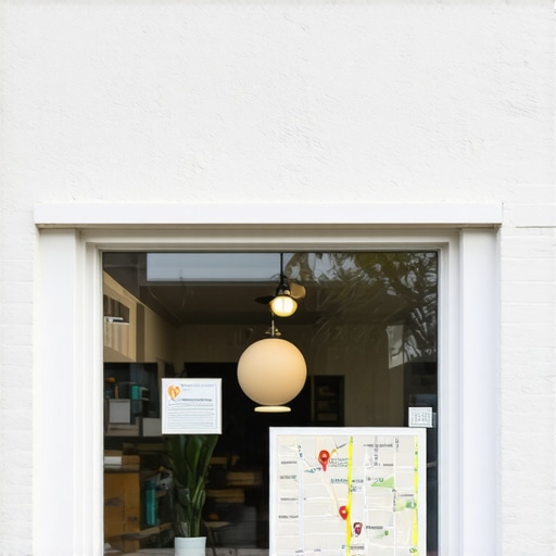 Small business storefront in Charlotte with digital map overlay highlighting location