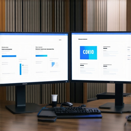 A professional SEO setup with dual monitors showcasing citation and schema management tools.
