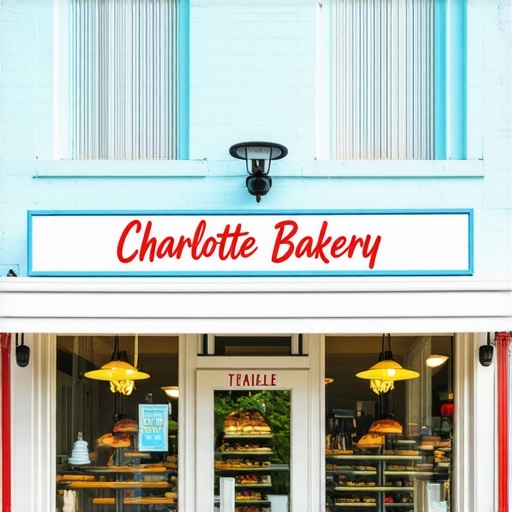 Charlotte Bakery Local Landmarks Charlotte bakery storefront with local landmarks in the background.