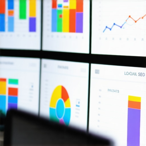 A modern digital dashboard with charts and graphs showing local SEO performance metrics.