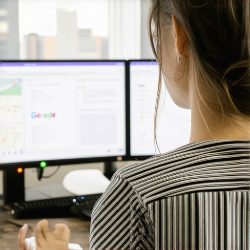 Optimizing Charlotte Local SEO with Advanced Tools SEO expert working on local Charlotte business rankings using specialized software and a cityscape background.