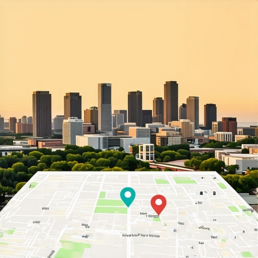 Charlotte cityscape with digital map overlays and SEO icons