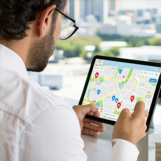 Business owner analyzing local maps with Charlotte skyline